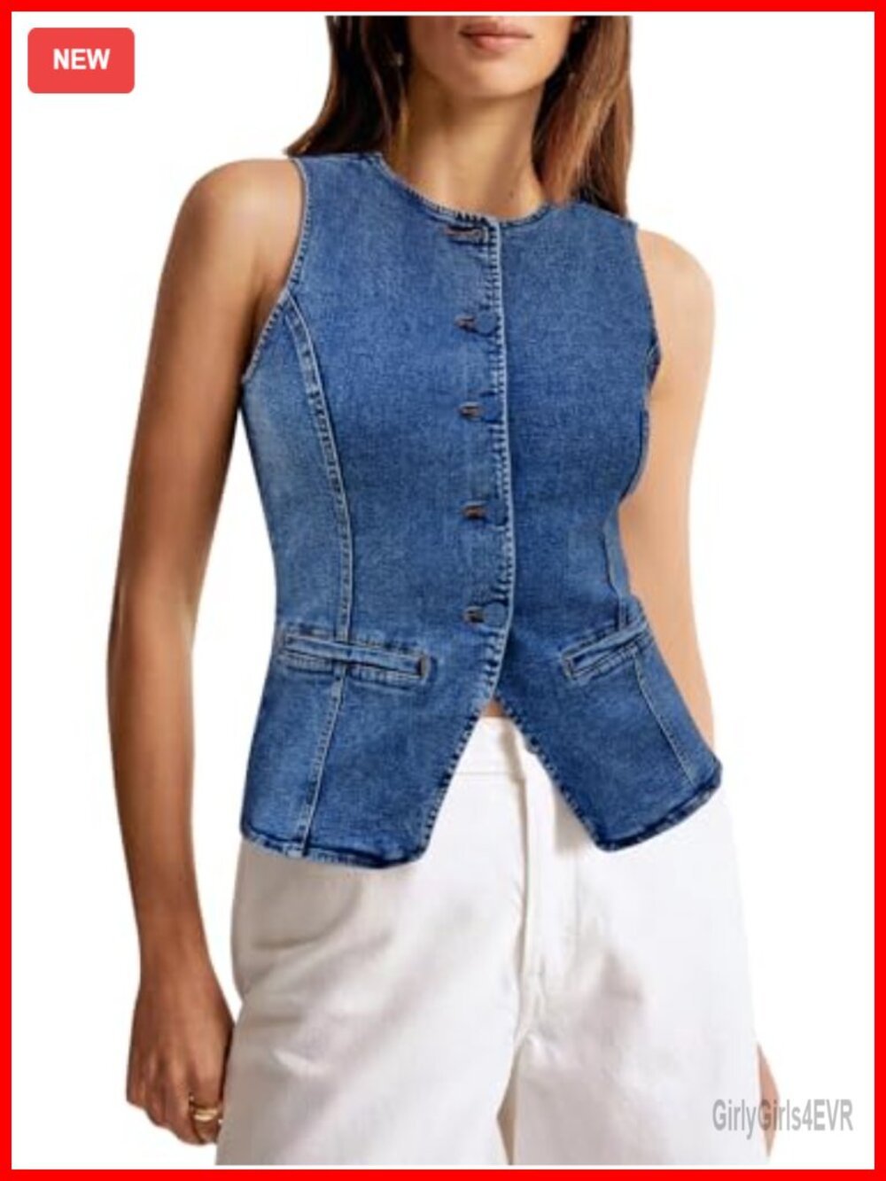 Button Down Denim Vest Sleeveless Fitted Jean Shirt Crop Vest